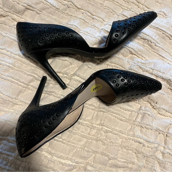 French Connection Black Vegan Leather Forever Studded Pointy Toe Pumps Heels - Picture 12 of 14
